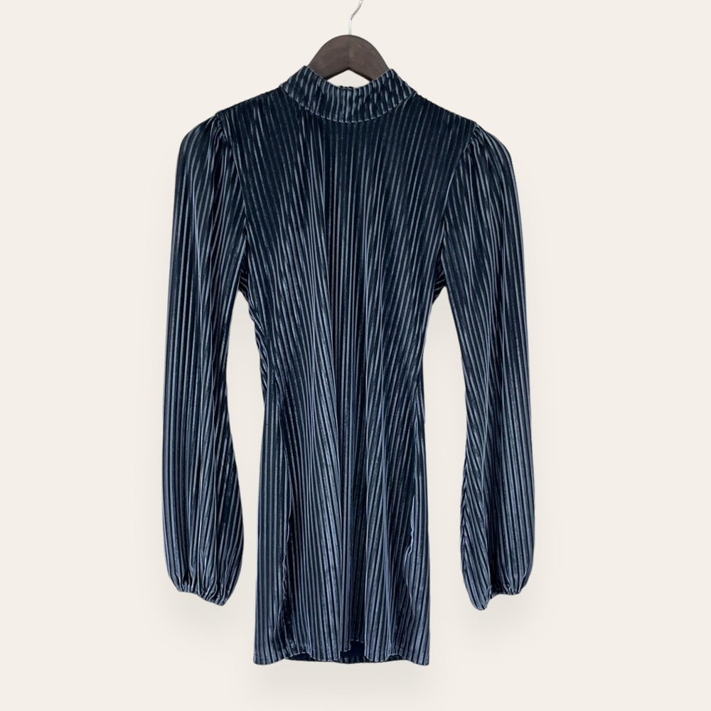 Lovers and‎ Friends Navy Blue Velvet Striped Mini Dress